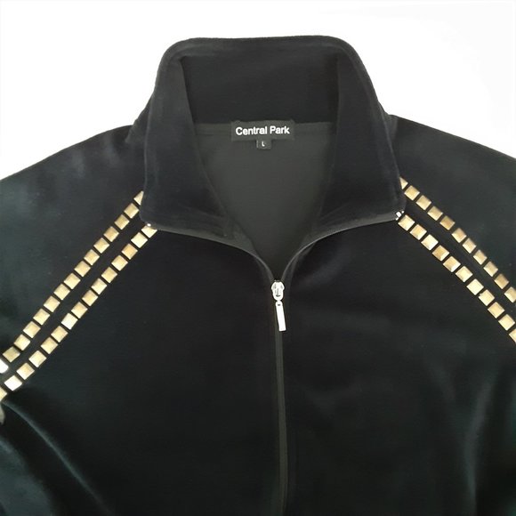 Central Park Women's Black Velour Studded Zipped Jacket Size; Large - Picture 2 of 6